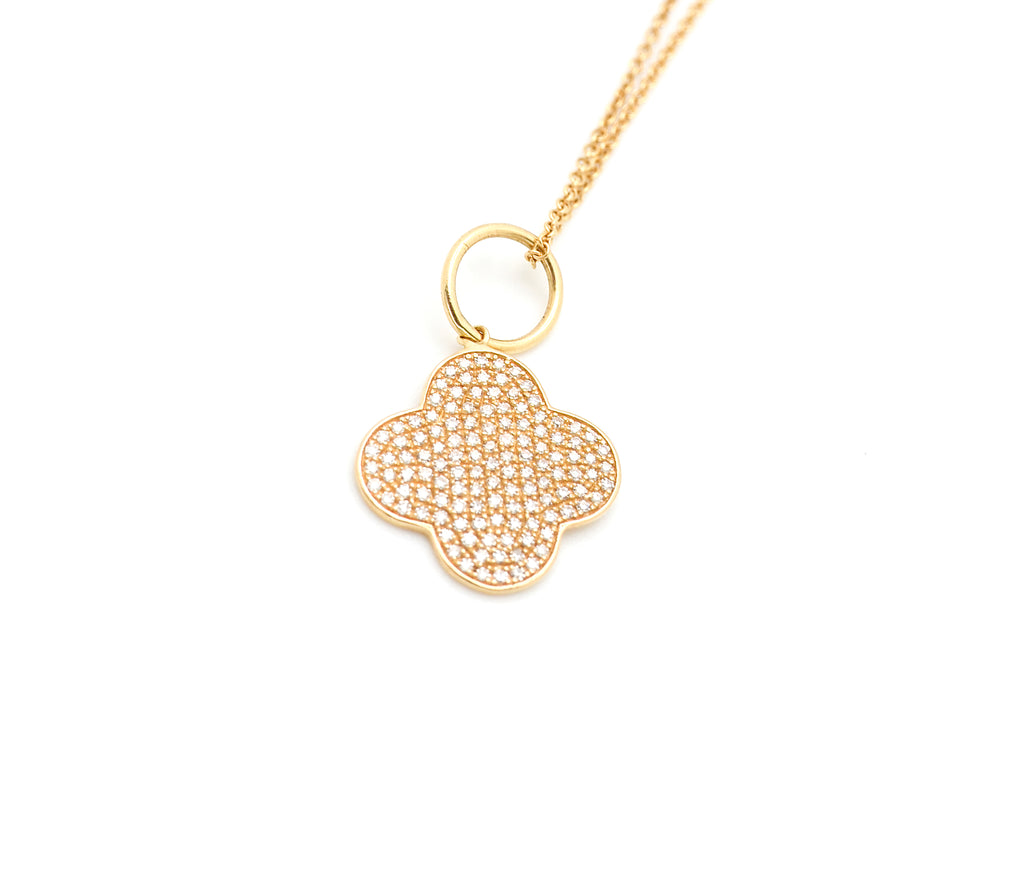 14K Yellow Gold 15mm Diamond Clover Necklace