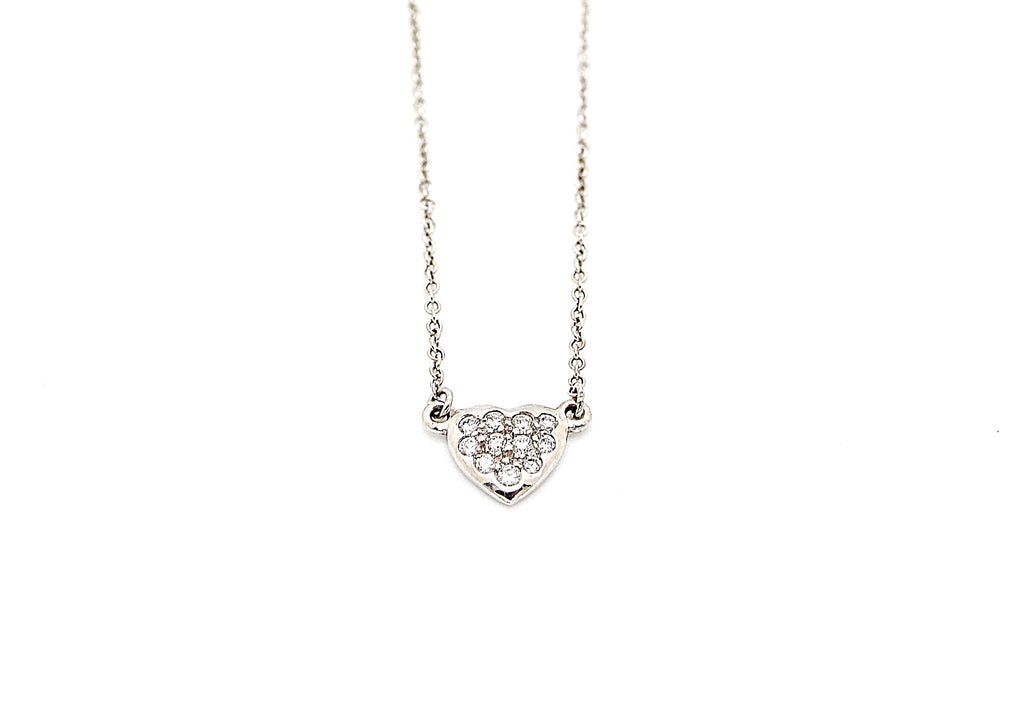 18K White Gold Diamond Pave Heart Necklace