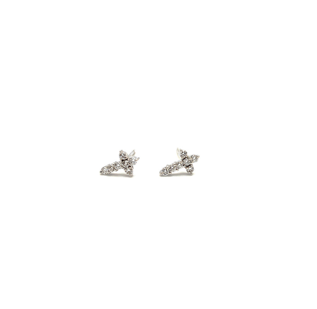 18K White Gold Cross Diamond Stud Earrings