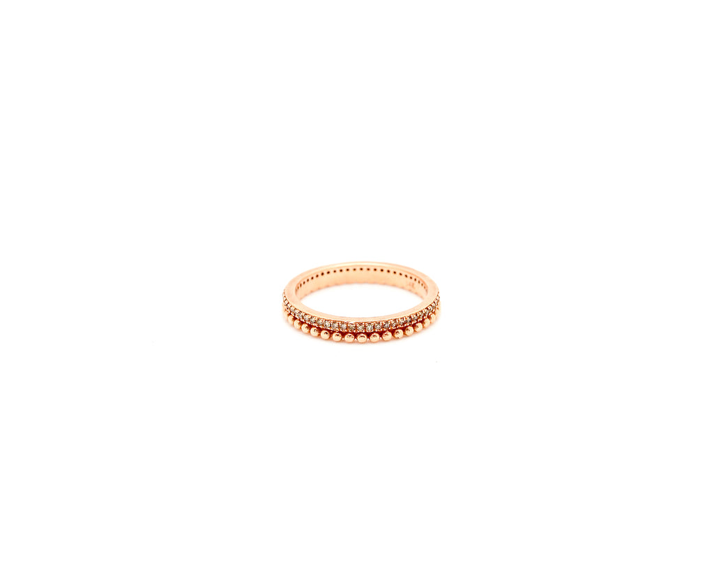 14K Rose Gold Solid Ball and Pave Diamond Ring