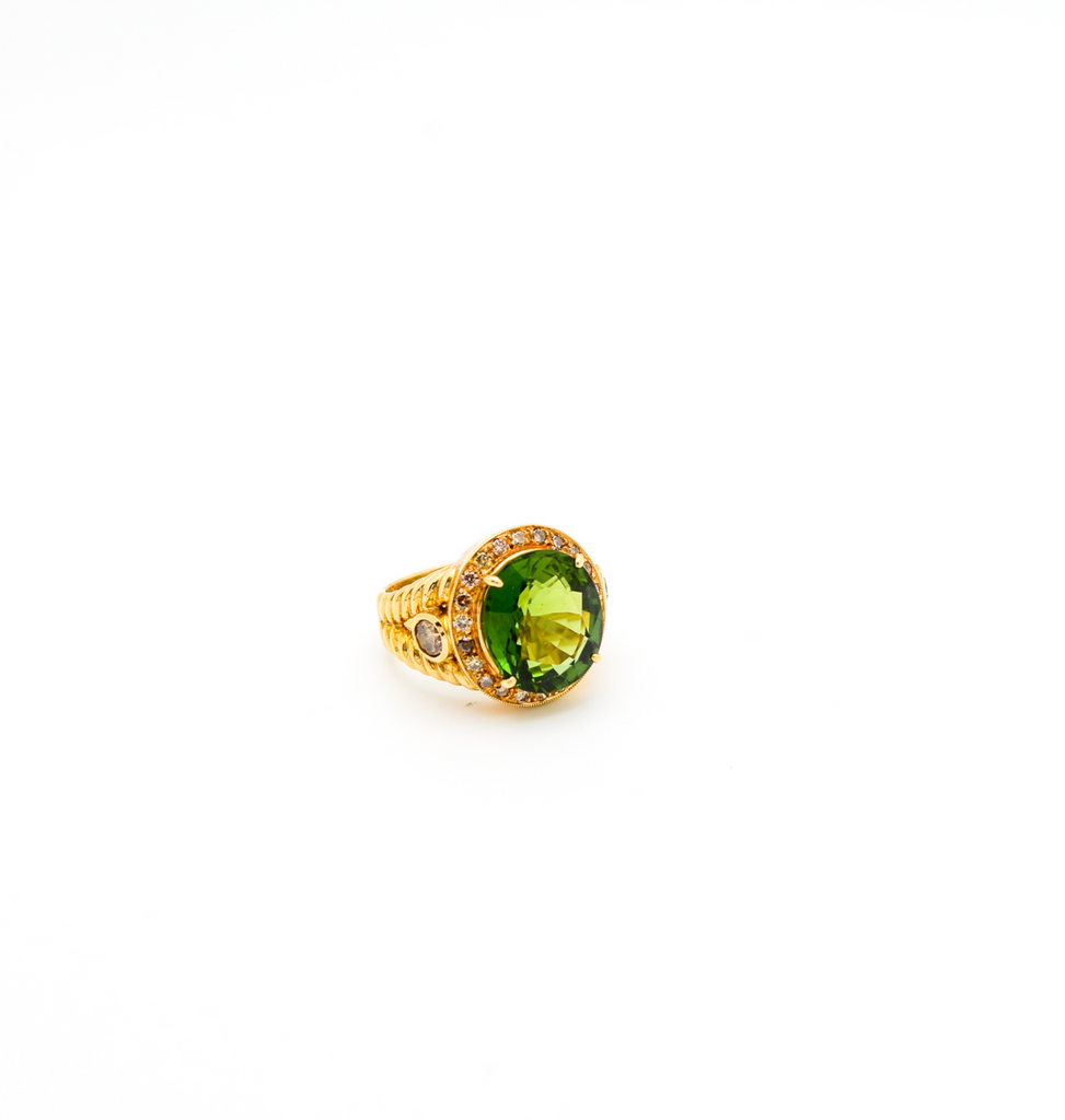 18K Yellow Gold Green Tourmaline Ring